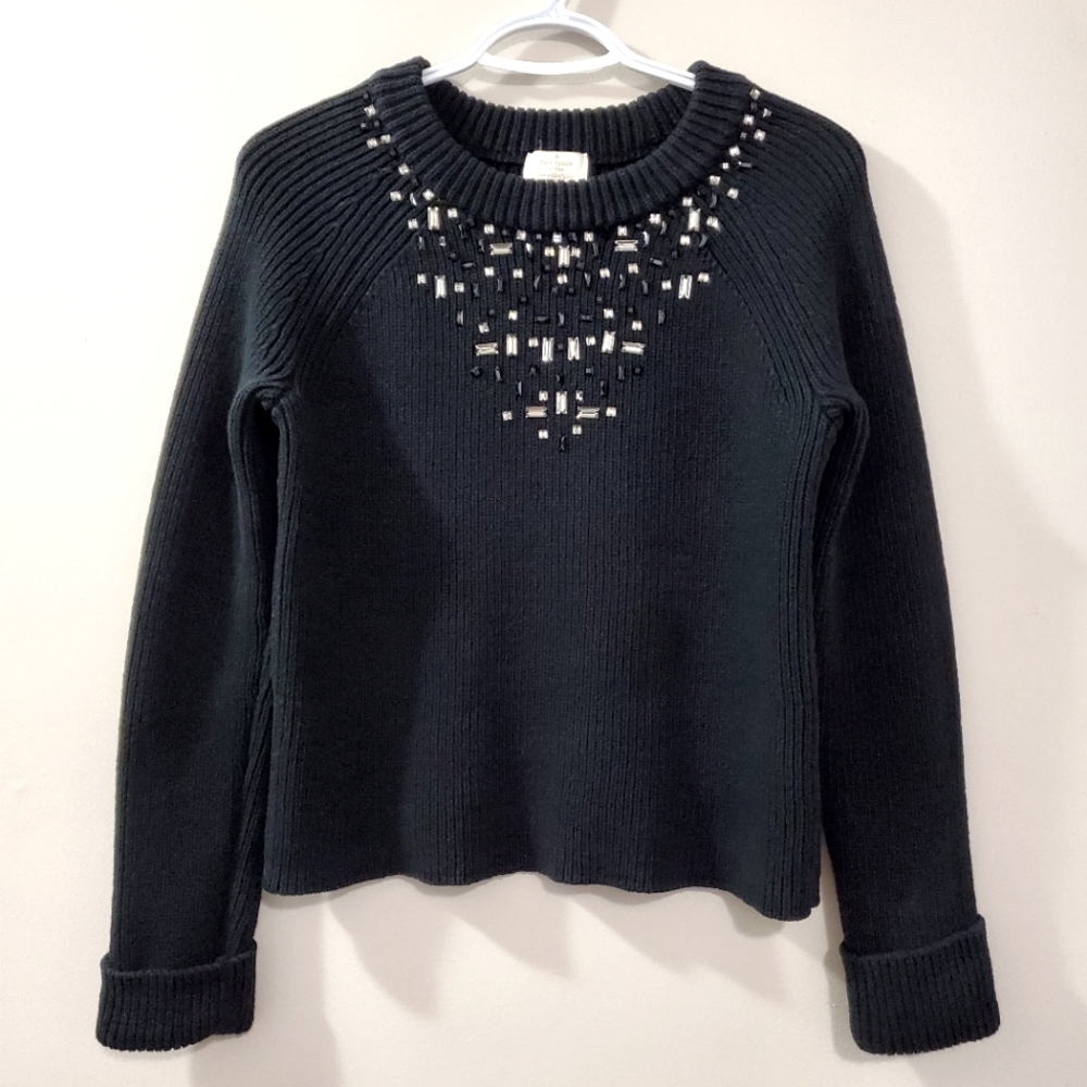 Kate Spade - Black Thick Knit Sweater with Embellished neckline - Size M